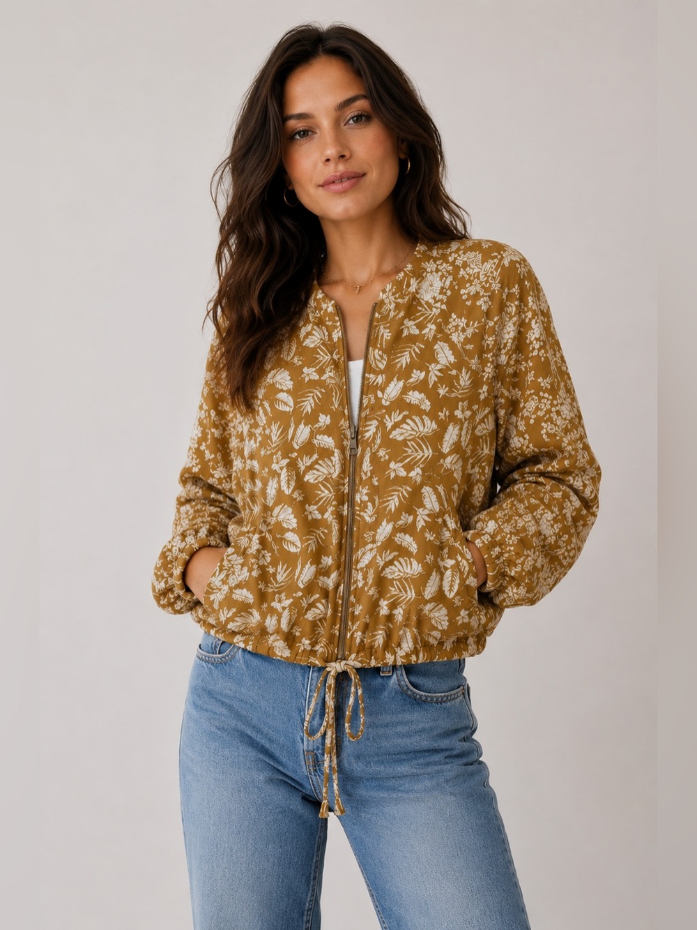 Easel LA Quilted Floral Jacket Mustard Boho Cropped Tie Waist S Anthro vibes